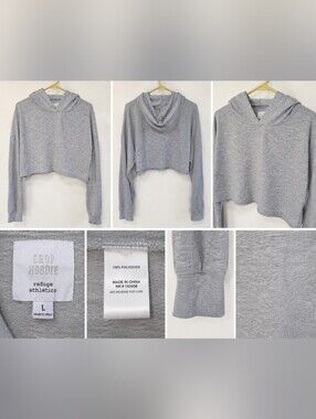 Refuge Athletics Crop Hoodie Women’s Large Heather Gray Long Sleeve